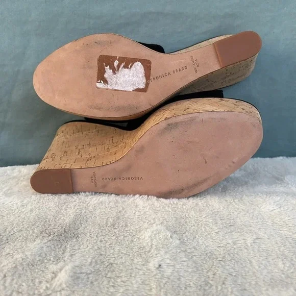 EUC Veronica Beard Womens Dali Suede & Cork Wedge Platform Sandals Black Sz 9.5 - Picture 6 of 8